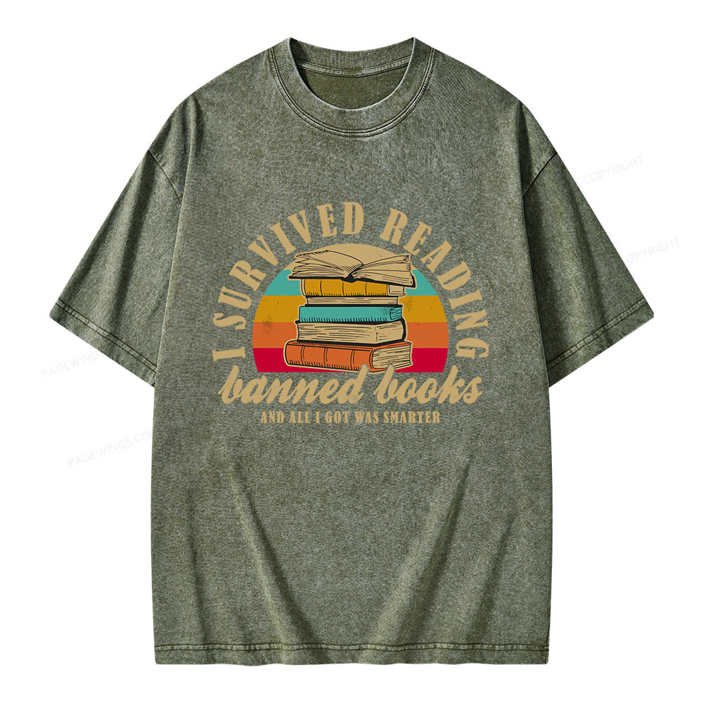 Pagewings I Survived Reading Banned Books Unisex Washed T-shirt