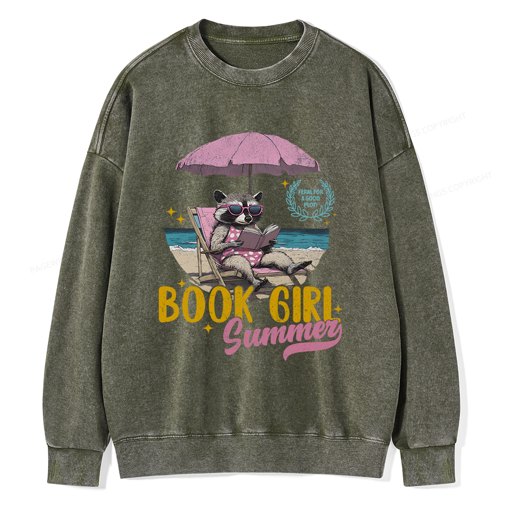 Pagewings Book Girl Summer Unisex Washed Sweatshirt