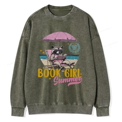 Pagewings Book Girl Summer Unisex Washed Sweatshirt