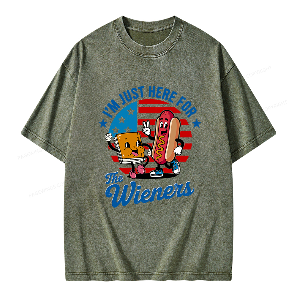 Pagewings Just Here For The Wieners Unisex Washed T-shirt