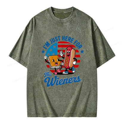 Pagewings Just Here For The Wieners Unisex Washed T-shirt