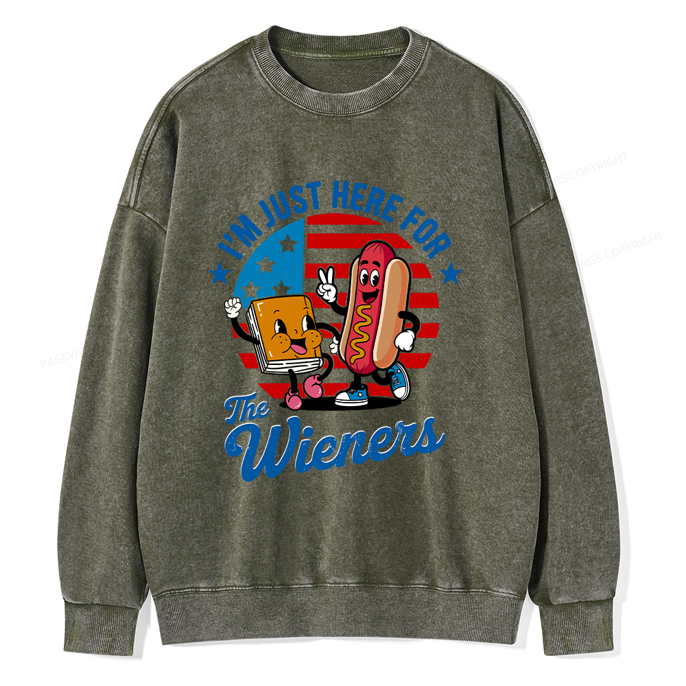 Pagewings Just Here For The Wieners Unisex Washed Sweatshirt