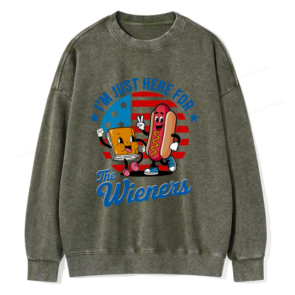 Pagewings Just Here For The Wieners Unisex Washed Sweatshirt