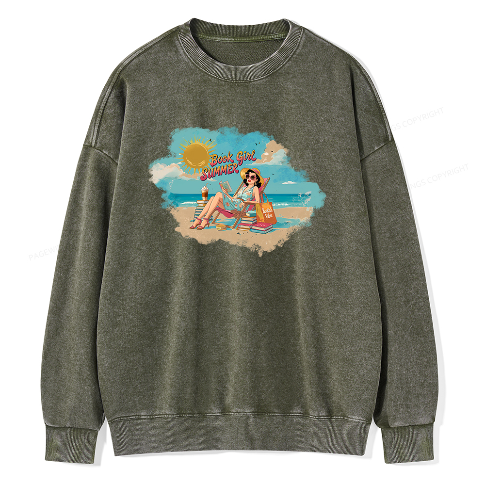 Pagewings Book Girl Summer Edition Essential Unisex Washed Sweatshirt