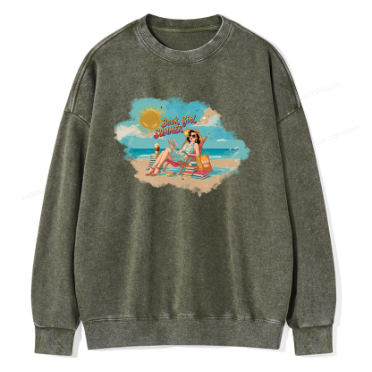 Pagewings Book Girl Summer Edition Essential Unisex Washed Sweatshirt