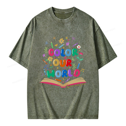 Pagewings Color Our World Summer Reading 2025 Unisex Washed T-shirt