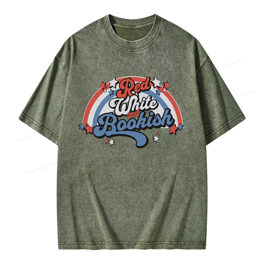 Pagewings Red White And Bookish Unisex Washed T-shirt