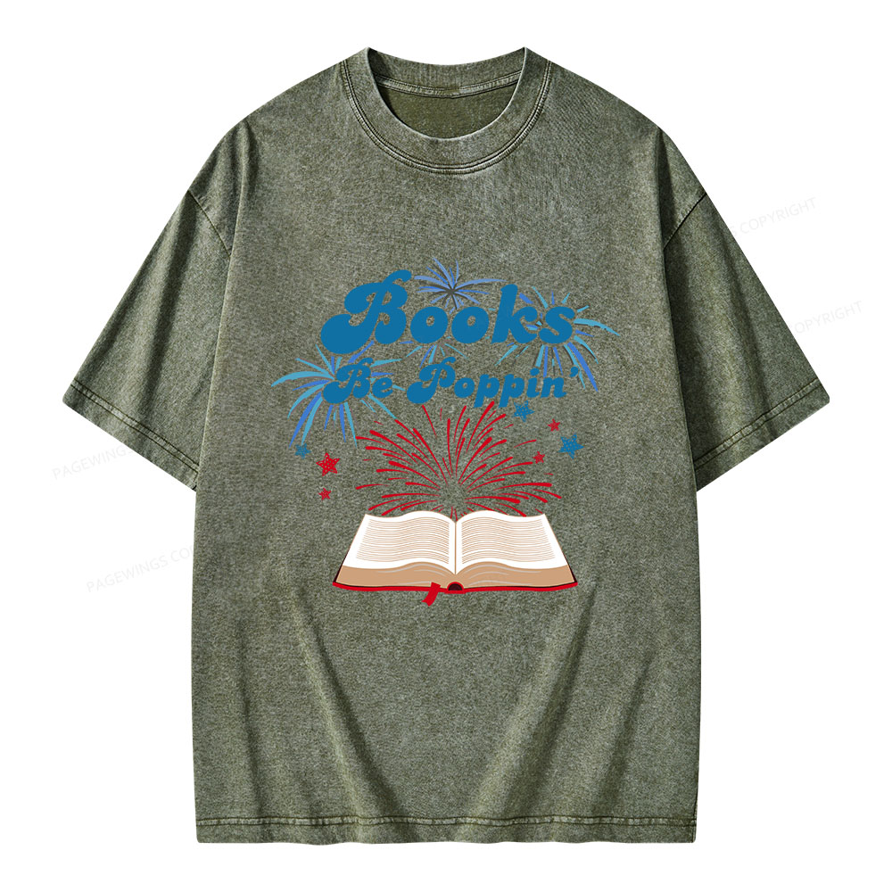 Pagewings Books Be Poppin Unisex Washed T-shirt