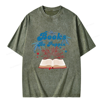 Pagewings Books Be Poppin Unisex Washed T-shirt