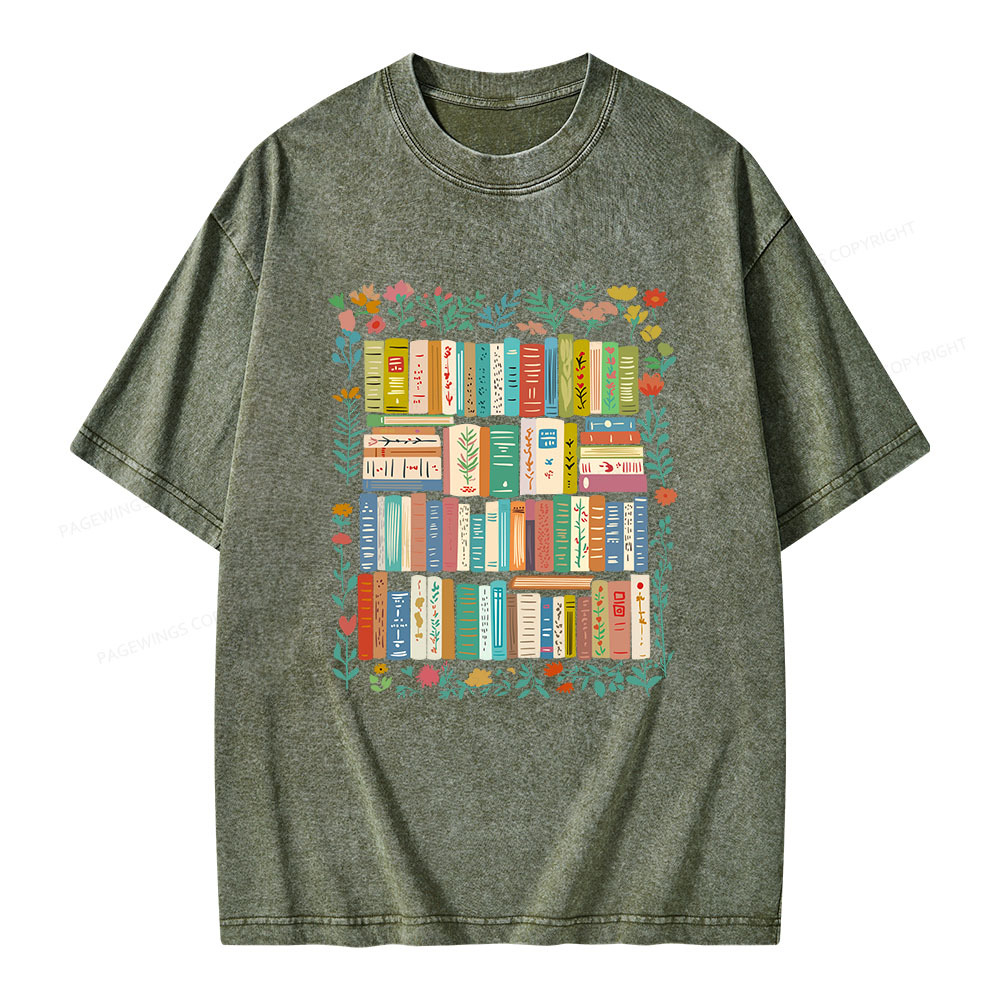 Pagewings Vintage Library Unisex Washed T-shirt