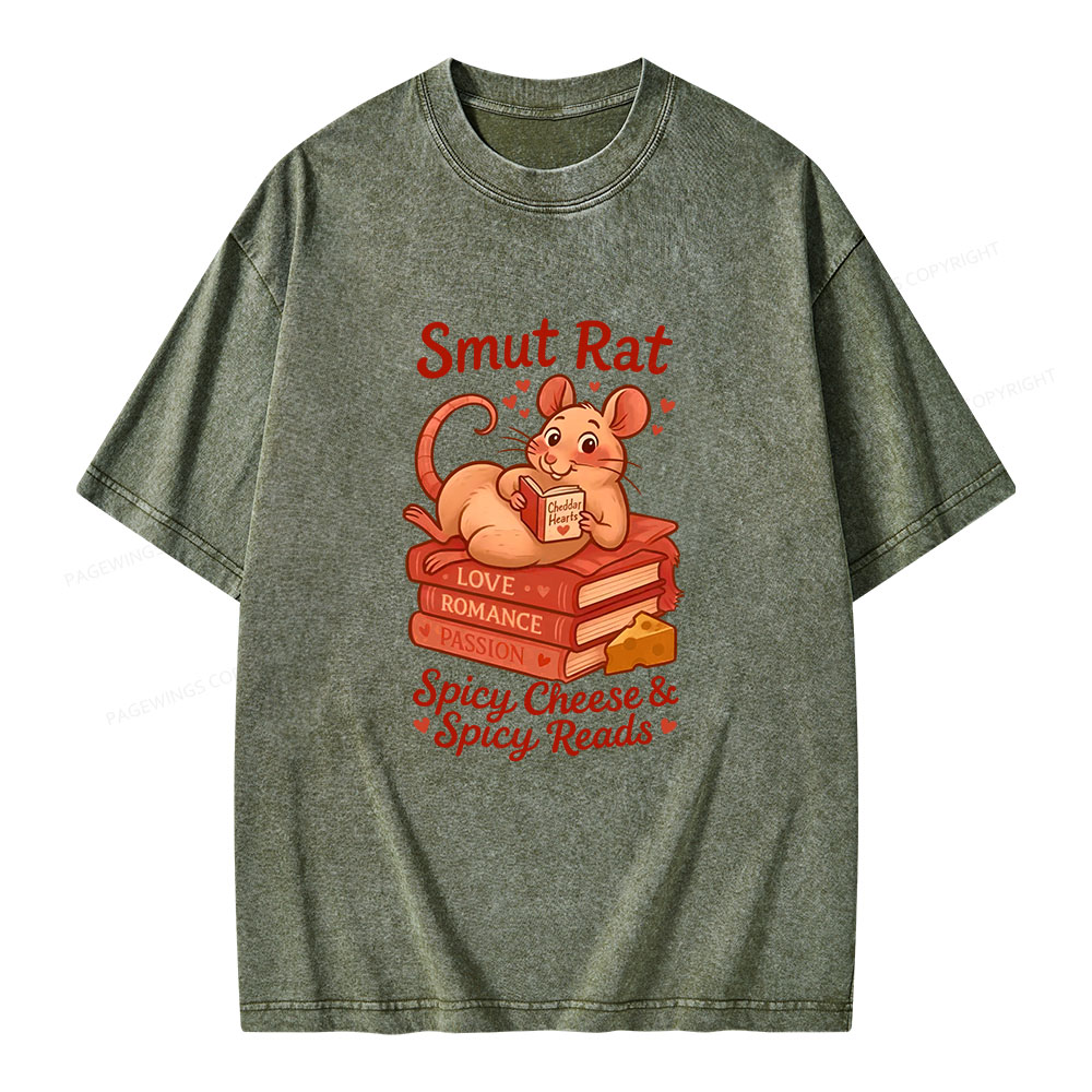 Pagewings Smut Rat Spicy Cheese Spicy Reads Unisex Washed T-shirt