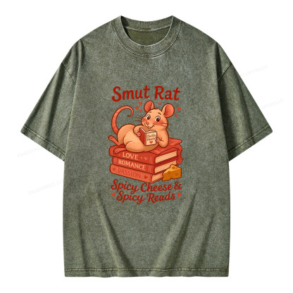 Pagewings Smut Rat Spicy Cheese Spicy Reads Unisex Washed T-shirt