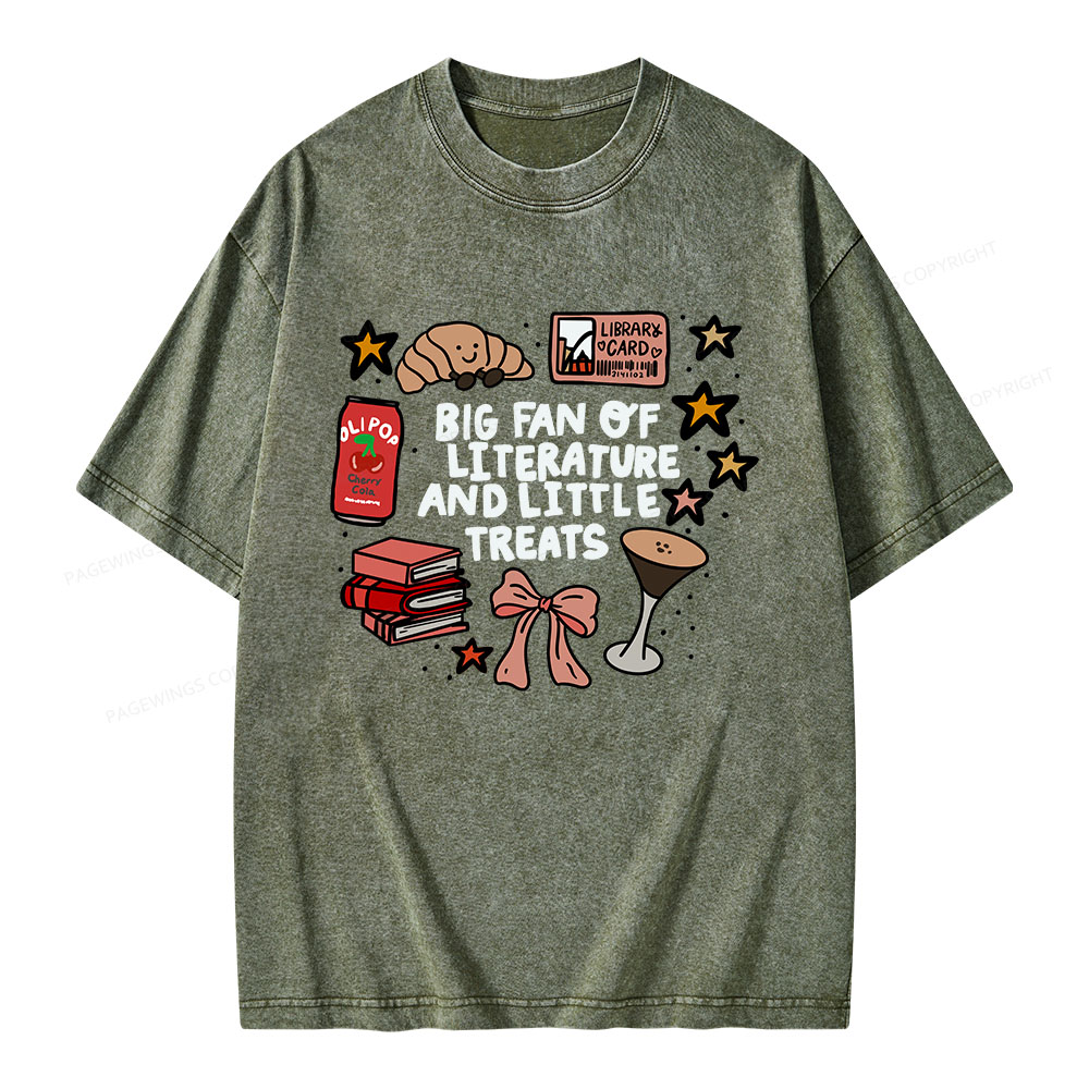 Pagewings Big Fan Of Literature And Little Treats Unisex Washed T-shirt