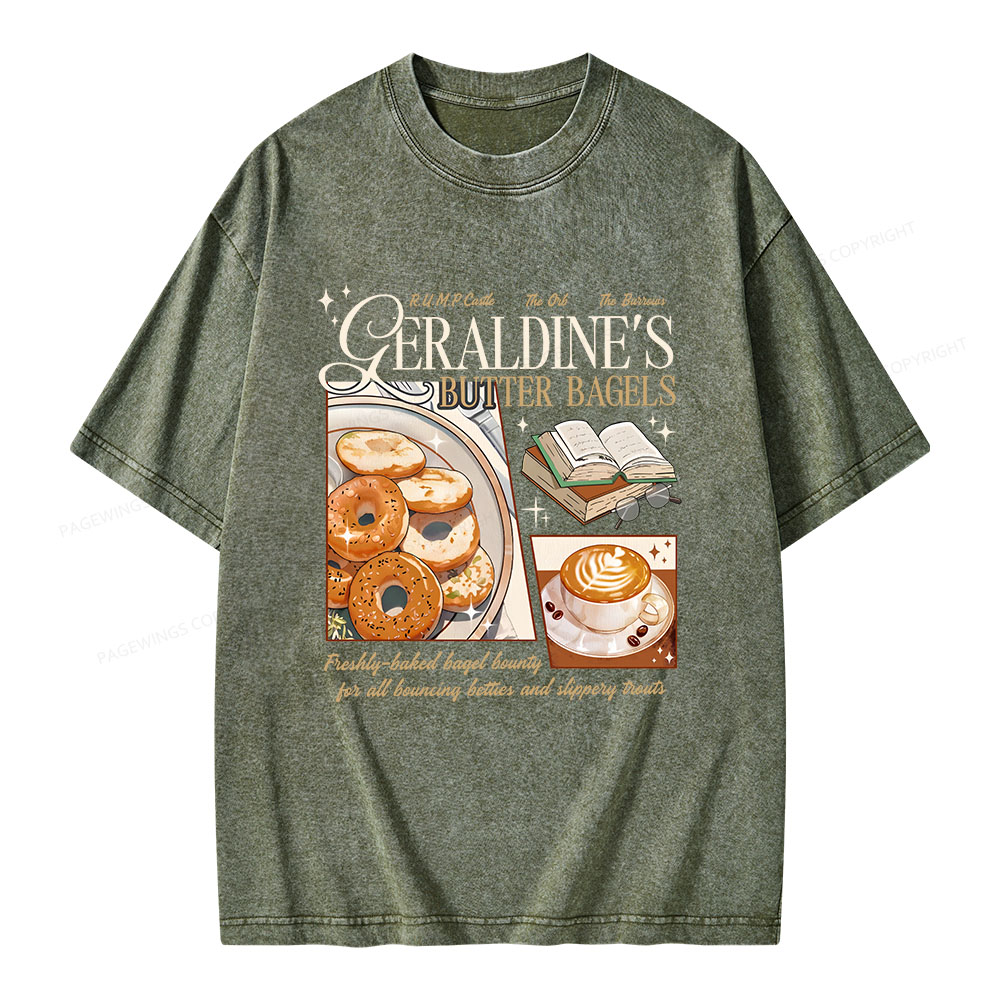 Pagewings Geraldines Buttery Bagels Unisex Washed T-shirt