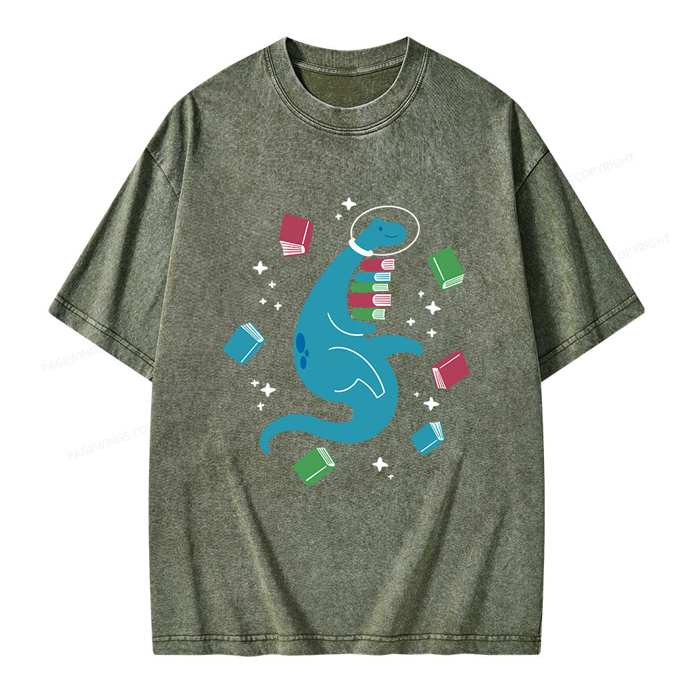 Pagewings Space Bookasaurus Unisex Washed T-shirt