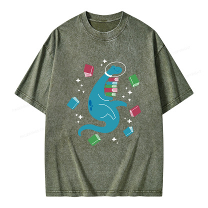 Pagewings Space Bookasaurus Unisex Washed T-shirt