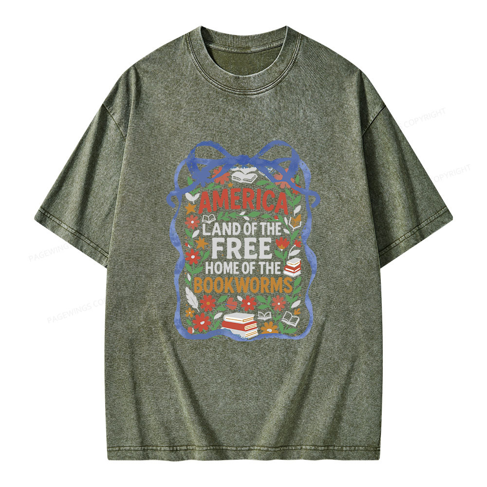 Pagewings Land Of The Free Home Of The Bookworms Unisex Washed T-shirt