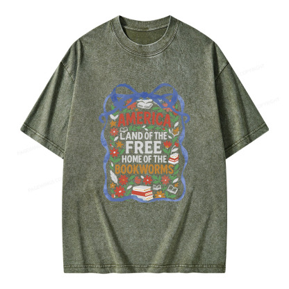 Pagewings Land Of The Free Home Of The Bookworms Unisex Washed T-shirt