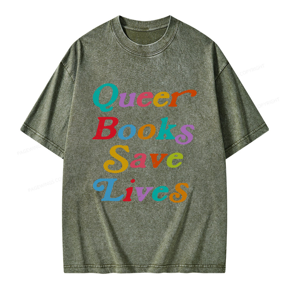 Pagewings Queer Books Save Lives Unisex Washed T-shirt