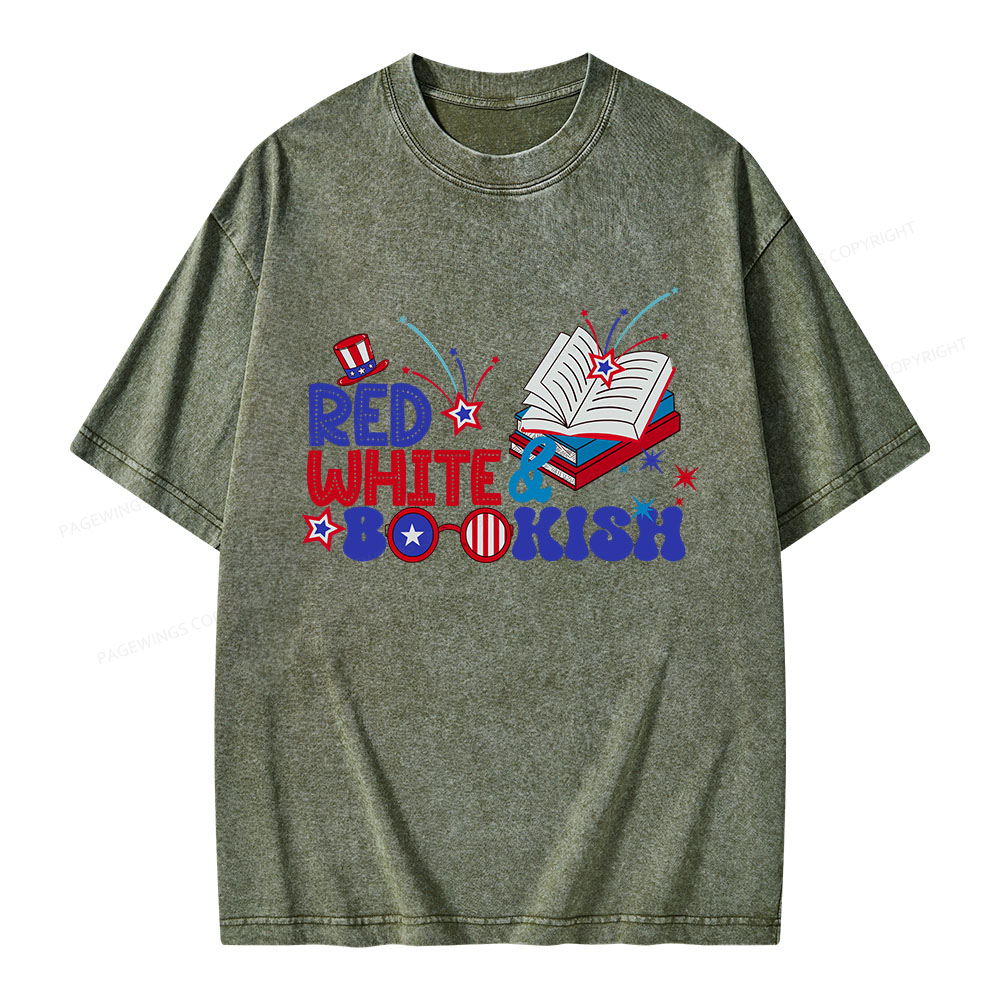 Pagewings Red White Bookish Unisex Washed T-shirt