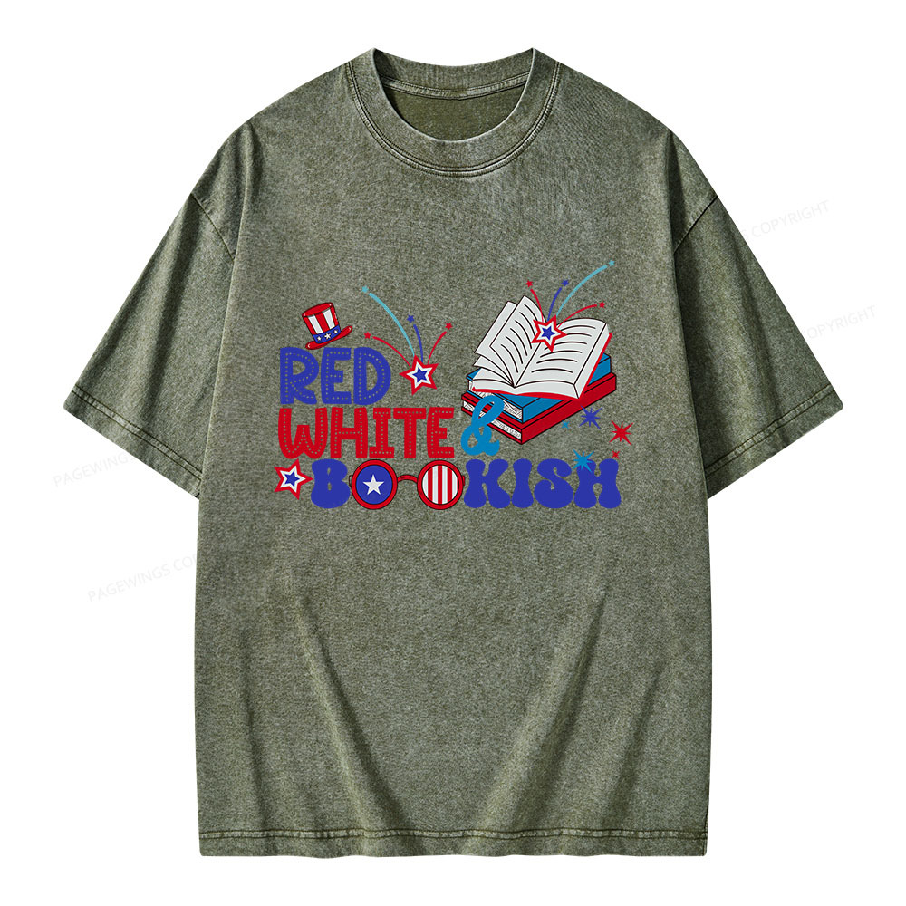 Pagewings Red White Bookish Unisex Washed T-shirt