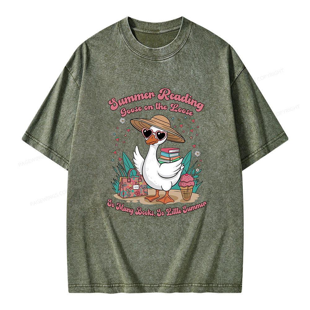 Pagewings Summer Reading Goose On The Loose Unisex Washed T-shirt