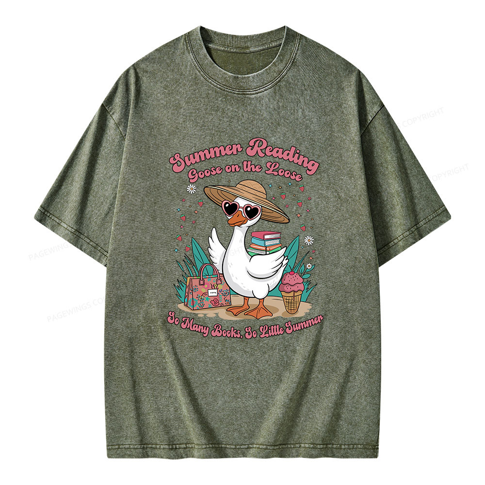 Pagewings Summer Reading Goose On The Loose Unisex Washed T-shirt