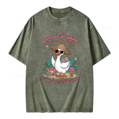 Pagewings Summer Reading Goose On The Loose Unisex Washed T-shirt