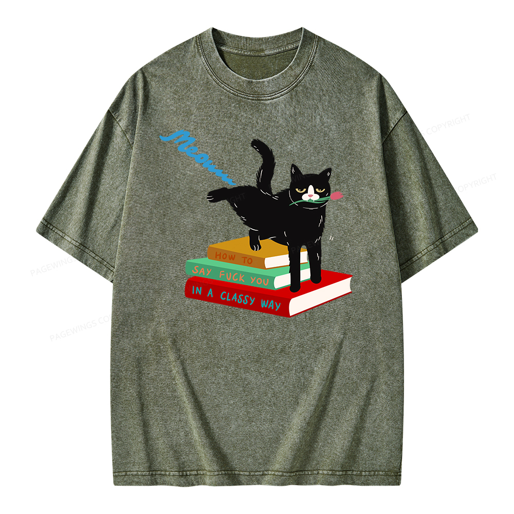 Pagewing A handsome cat standing on a book Unisex Washed T-shirt