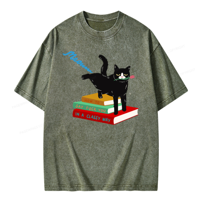 Pagewing A handsome cat standing on a book Unisex Washed T-shirt