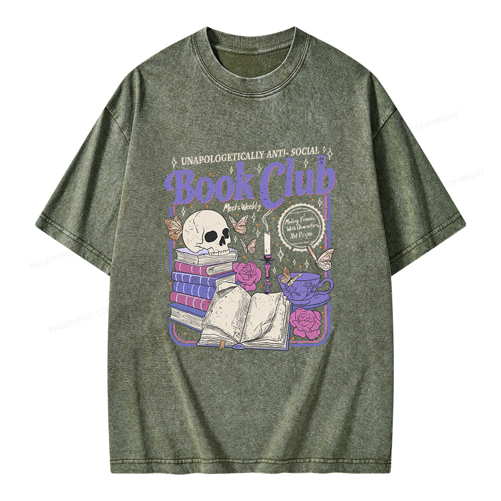 Pagewings Anti Social Book Club Unisex Washed T-shirt