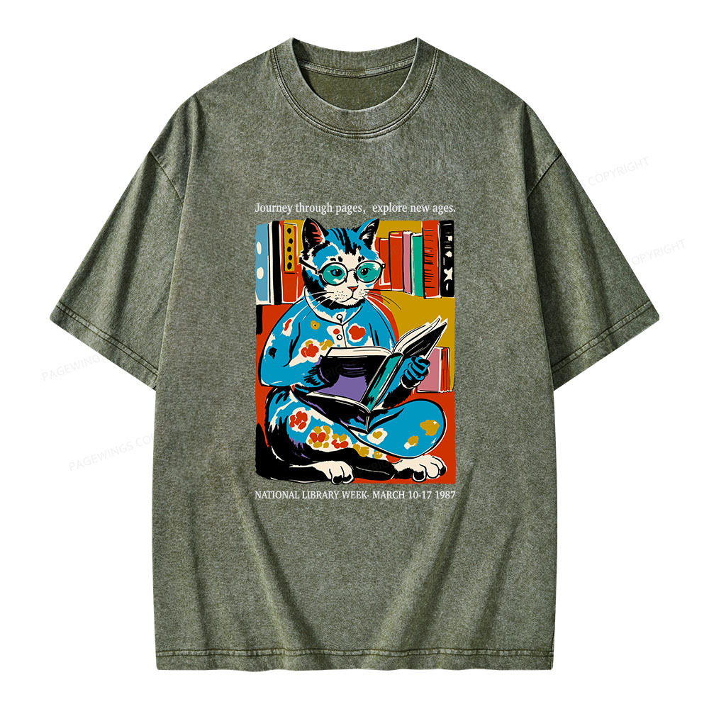 Pagewings 1987 National Library Week Poster Unisex Washed T-shirt