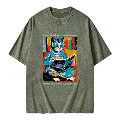 Pagewings 1987 National Library Week Poster Unisex Washed T-shirt