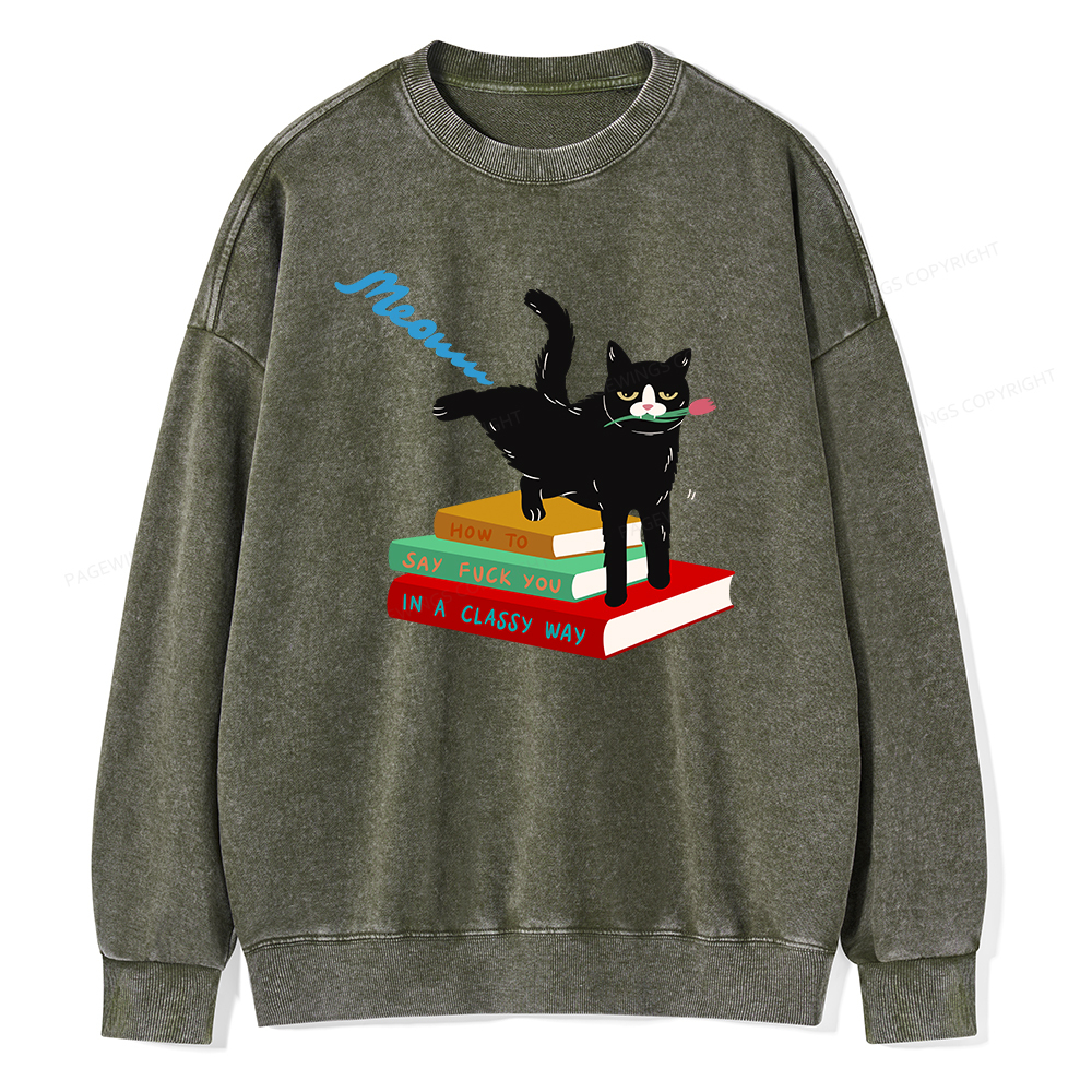Pagewing A handsome cat standing on a book Unisex Washed Sweatshirt