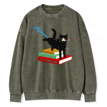 Pagewing A handsome cat standing on a book Unisex Washed Sweatshirt
