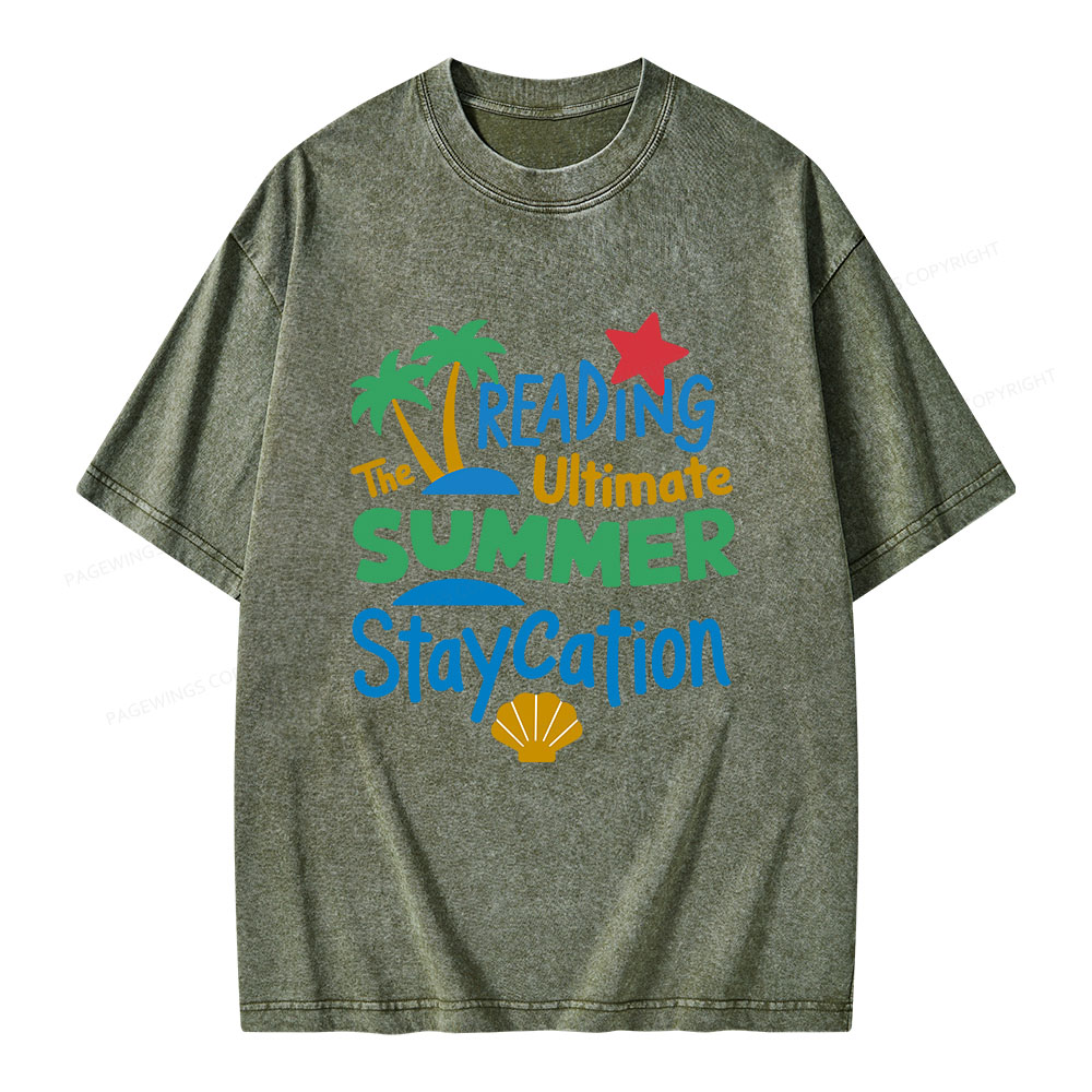 Pagewings Reading The Ultimate Summer Staycation Unisex Washed T-shirt