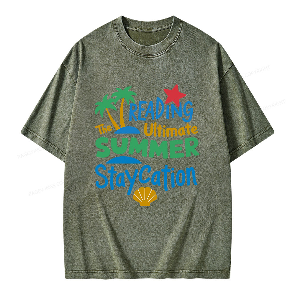 Pagewings Reading The Ultimate Summer Staycation Unisex Washed T-shirt