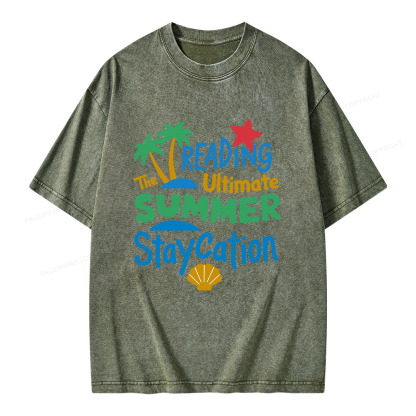 Pagewings Reading The Ultimate Summer Staycation Unisex Washed T-shirt