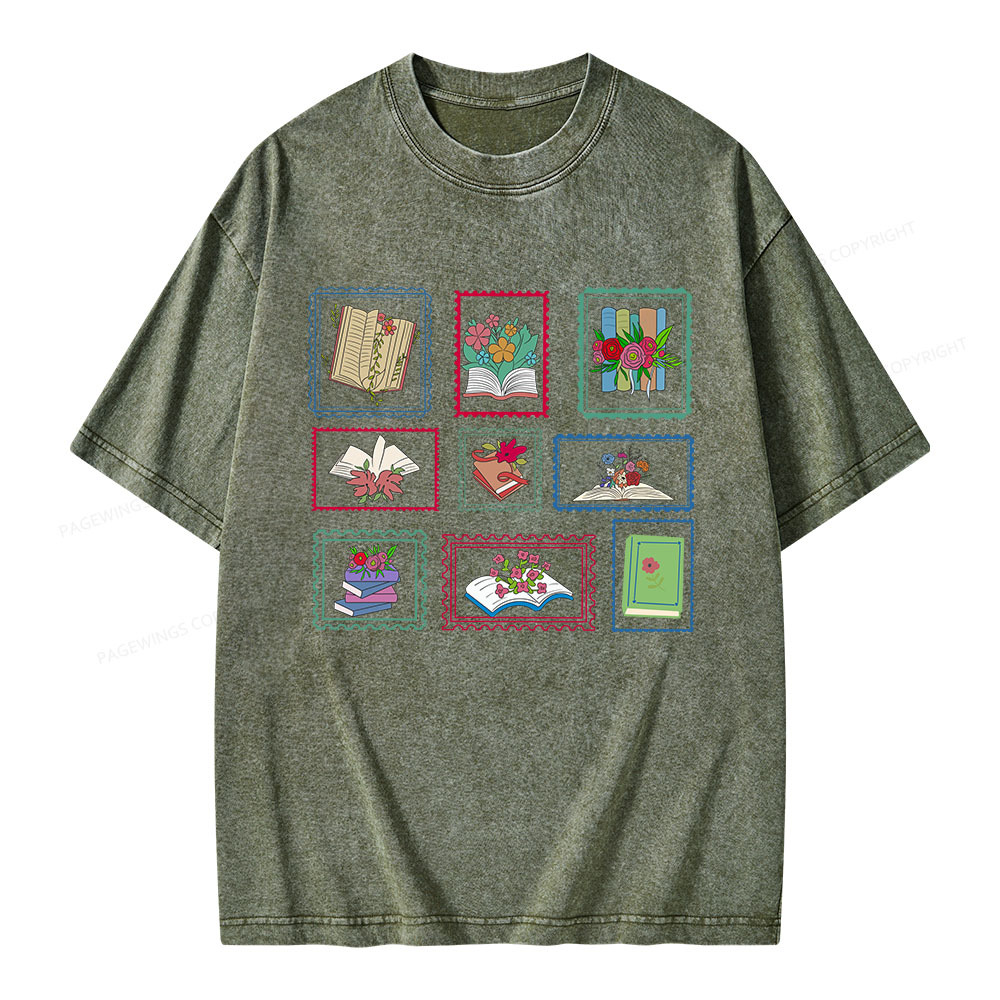 Pagewings Book Lover Postage Stamp Unisex Washed T-shirt