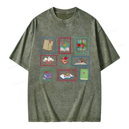 Pagewings Book Lover Postage Stamp Unisex Washed T-shirt