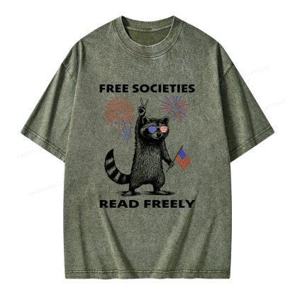 Pagewings Free Societies Read Freely Unisex Washed T-shirt
