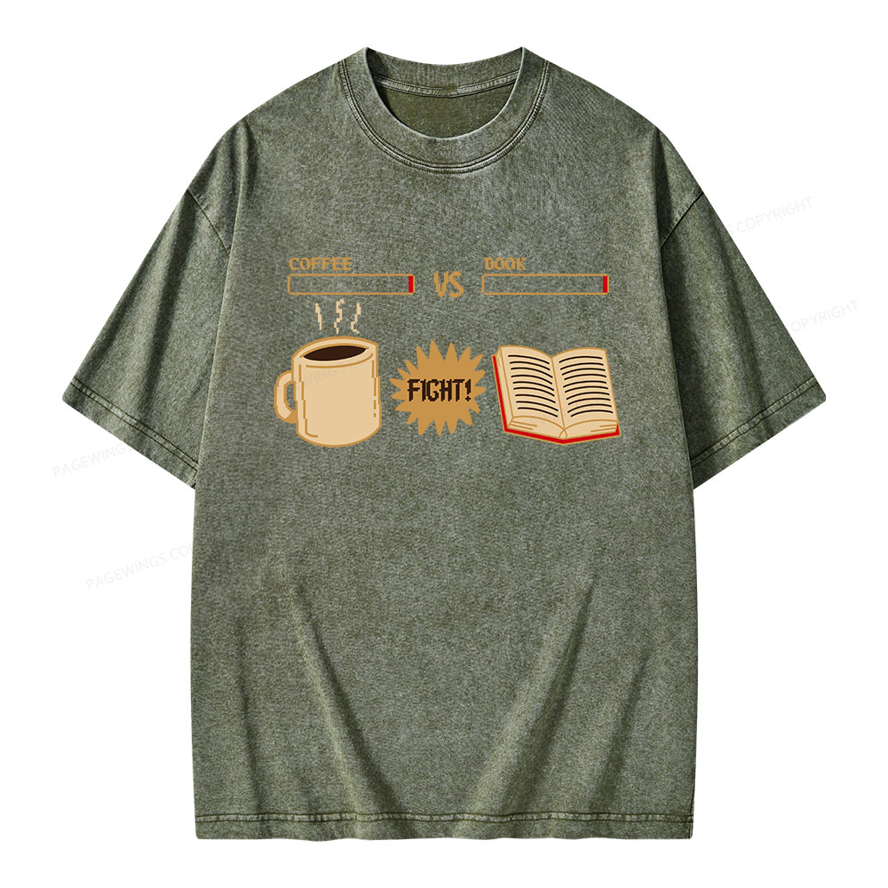 Pagewings Coffee Vs Book Unisex Washed T-shirt