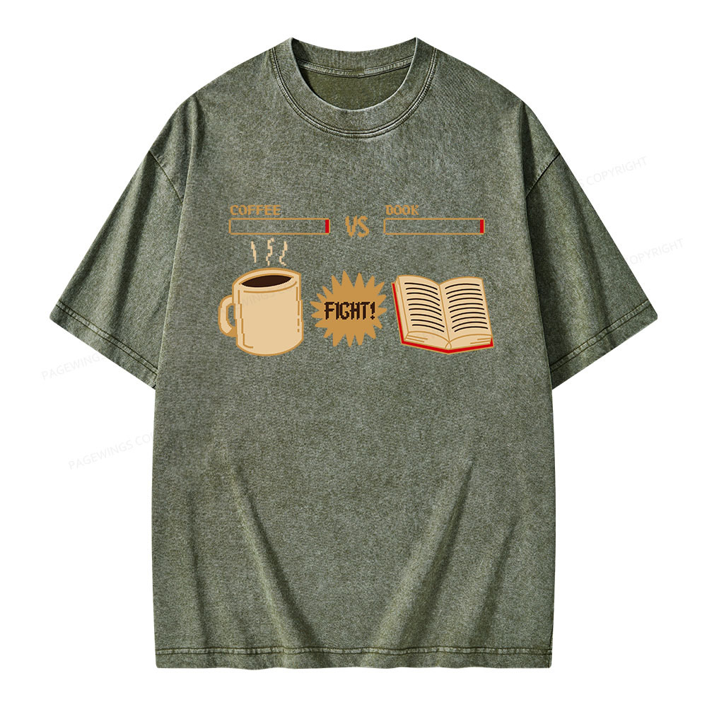 Pagewings Coffee Vs Book Unisex Washed T-shirt