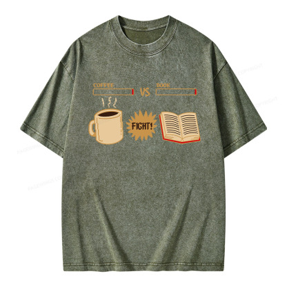 Pagewings Coffee Vs Book Unisex Washed T-shirt