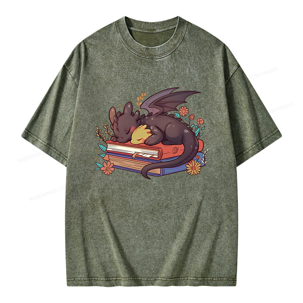 Pagewings Cute Book Dragon Unisex Washed T-shirt