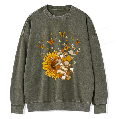 Pagewings Sunflower And Book Harmony Unisex Washed Sweatshirt