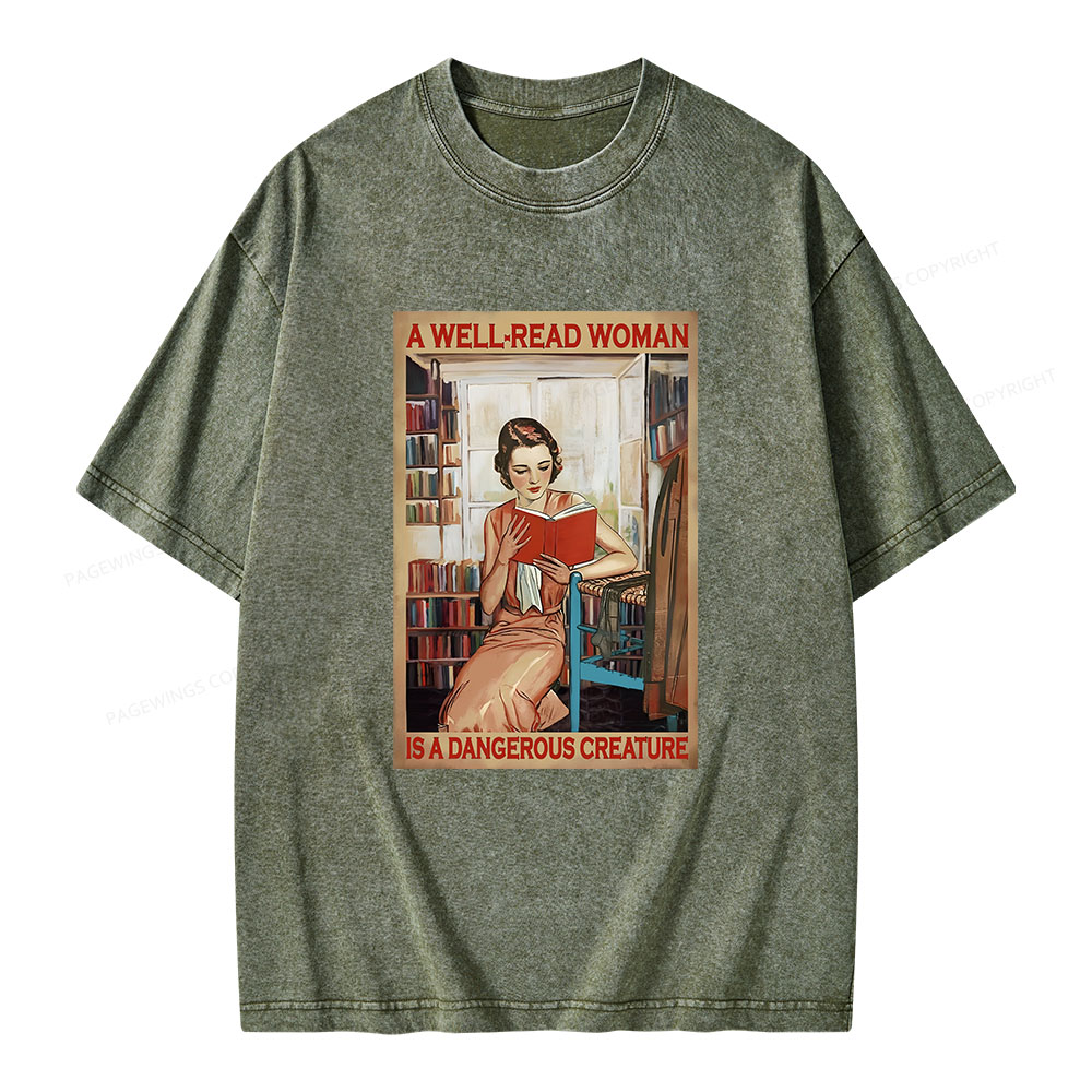 Pagewings Well-Read Woman Is A Dangerous Creature Unisex Washed T-shirt