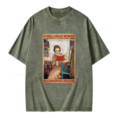 Pagewings Well-Read Woman Is A Dangerous Creature Unisex Washed T-shirt