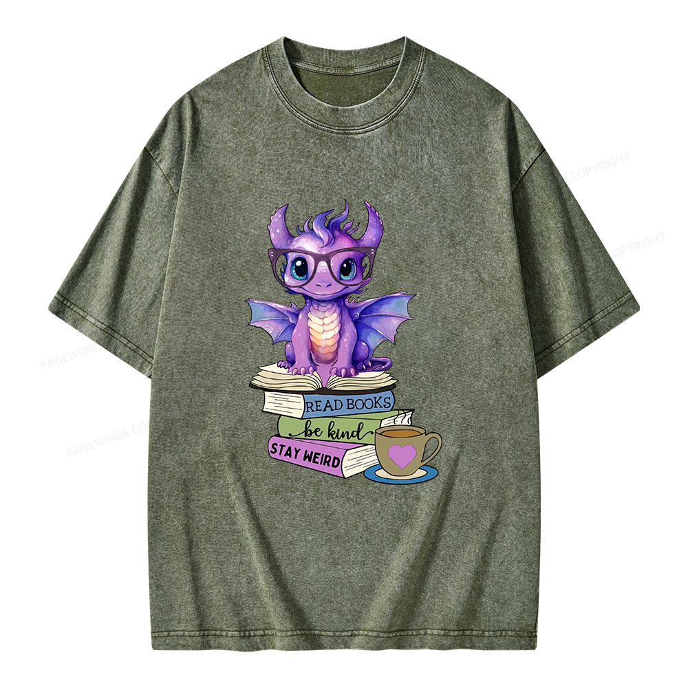 Pagewings Dragon Read Books Be Kind Stay Weird Unisex Washed T-shirt