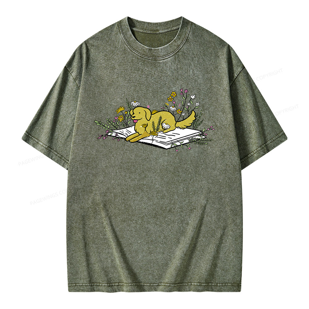 Pagewings Dog Read Books Be Kind Stay Weird Unisex Washed T-shirt